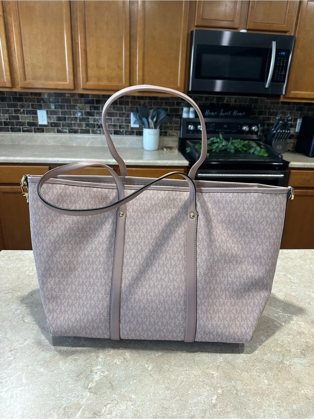 Michael Kors Pink Logo-Print Tote with Crossbody Strap